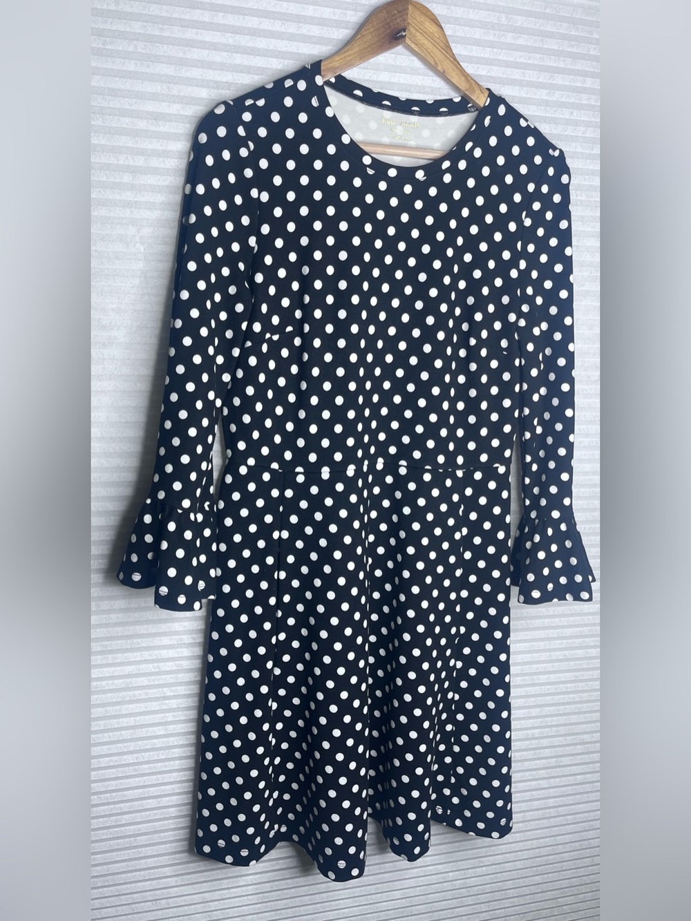 Kate Spade New York Black White Polka Dot Bell Sleeve Dress Women Size Large